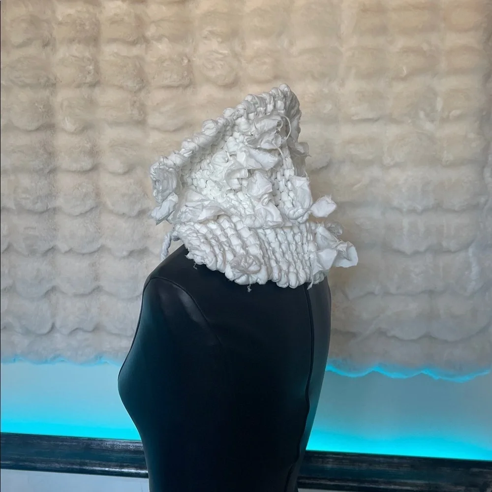 HANDCRAFTED hand knitted Elegant White Knit Scarf, collar white goth look